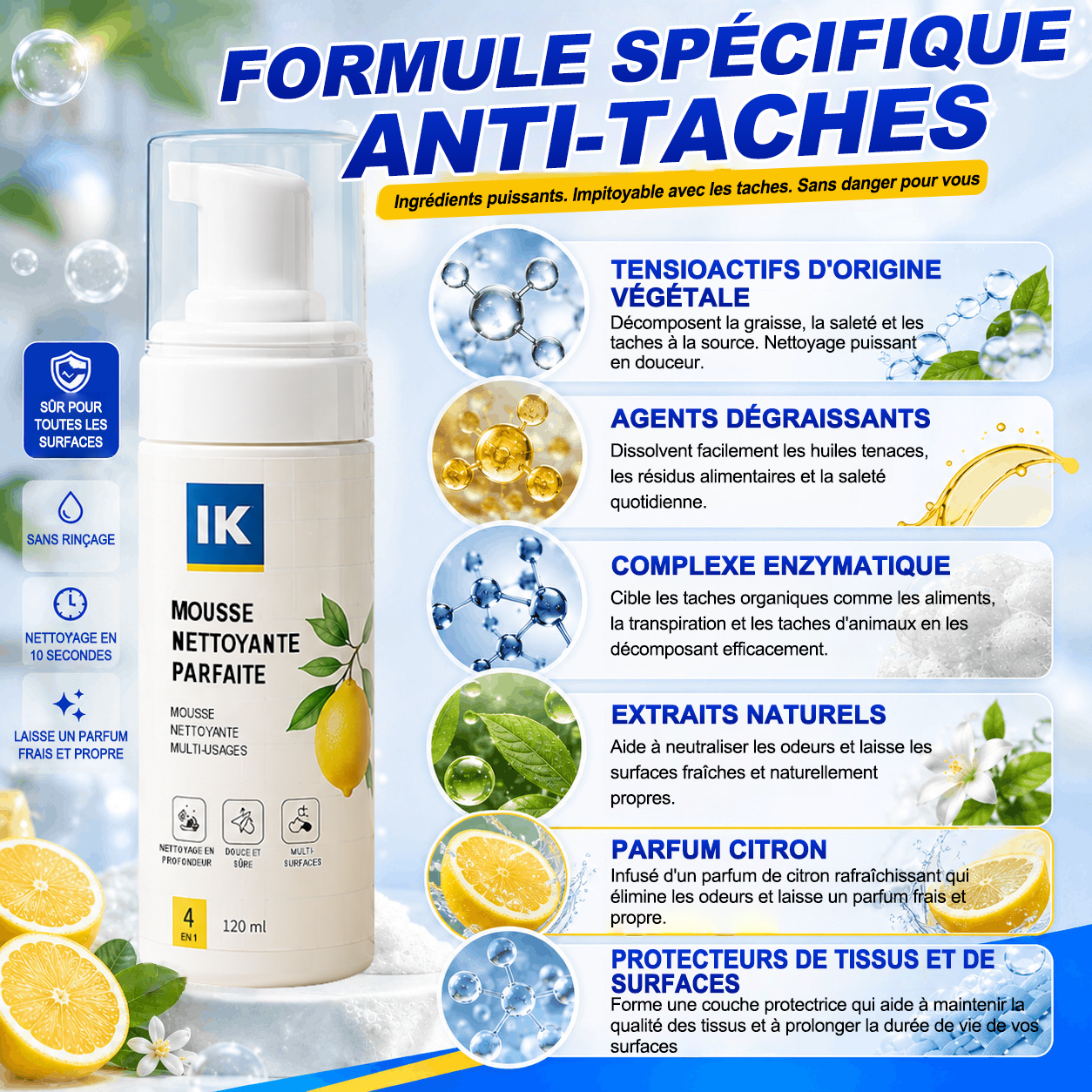 💖DERNIER JOUR : -60 % | Mousse Nettoyante Sans Rinçage — Vaporisez, Essuyez, C'est Propre !