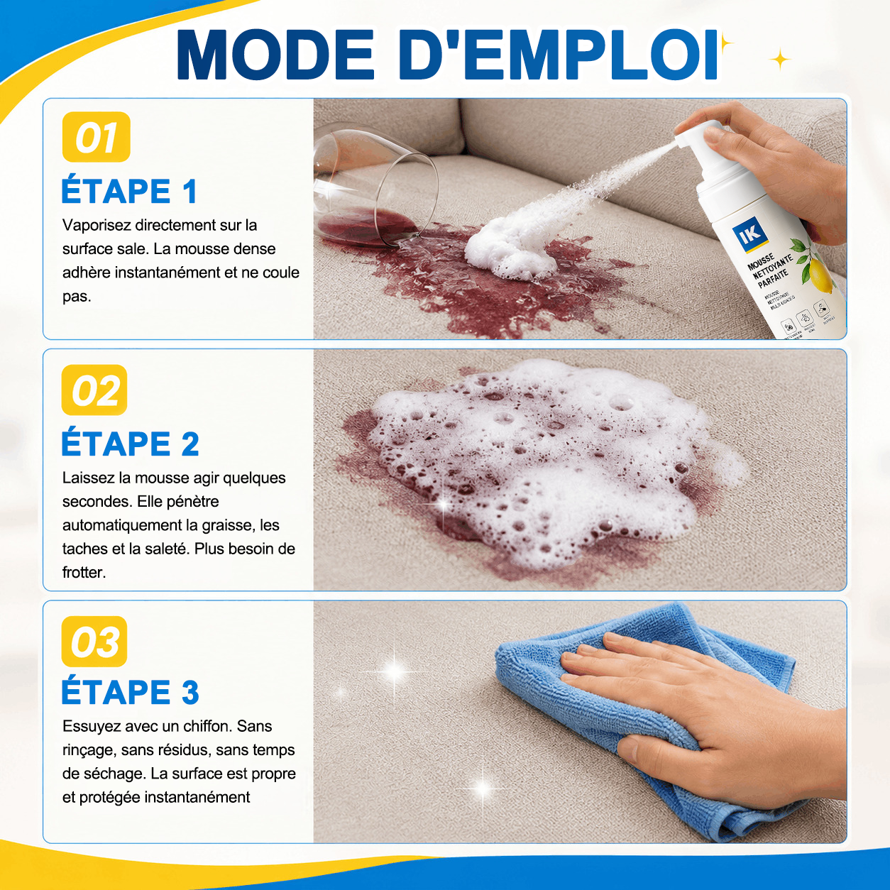 💖DERNIER JOUR : -60 % | Mousse Nettoyante Sans Rinçage — Vaporisez, Essuyez, C'est Propre !