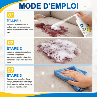 💖DERNIER JOUR : -60 % | Mousse Nettoyante Sans Rinçage — Vaporisez, Essuyez, C'est Propre !