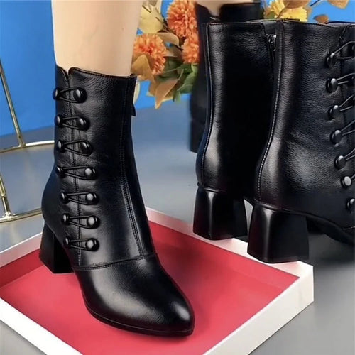 🔥Dernier jour – 50 % de réduction – Bottines chaudes en cuir pour femme avec bouton latéral et confort orthopédique
