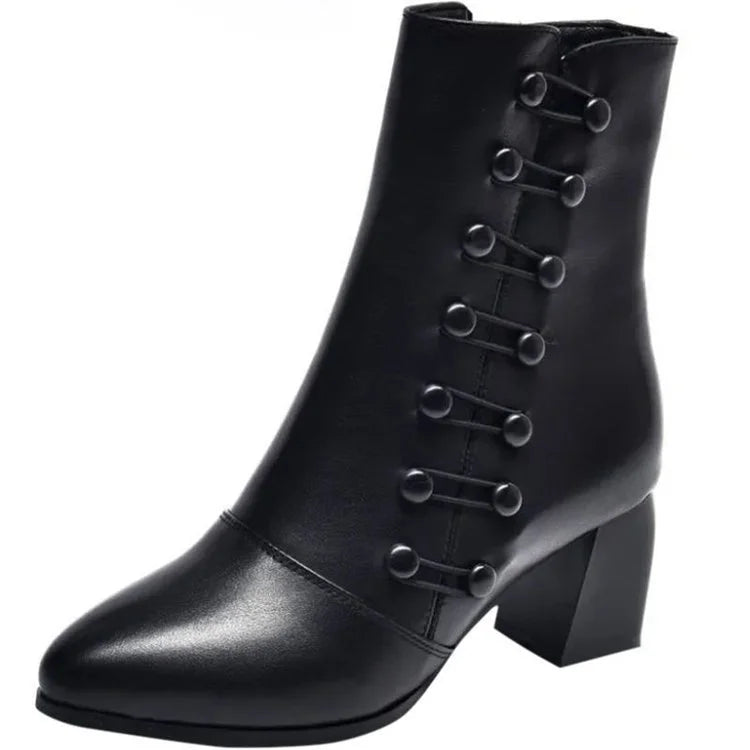 🔥Dernier jour – 50 % de réduction – Bottines chaudes en cuir pour femme avec bouton latéral et confort orthopédique