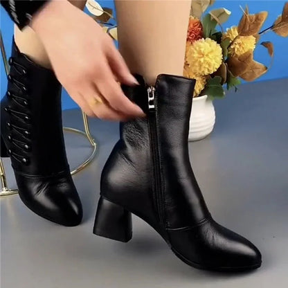 🔥Dernier jour – 50 % de réduction – Bottines chaudes en cuir pour femme avec bouton latéral et confort orthopédique