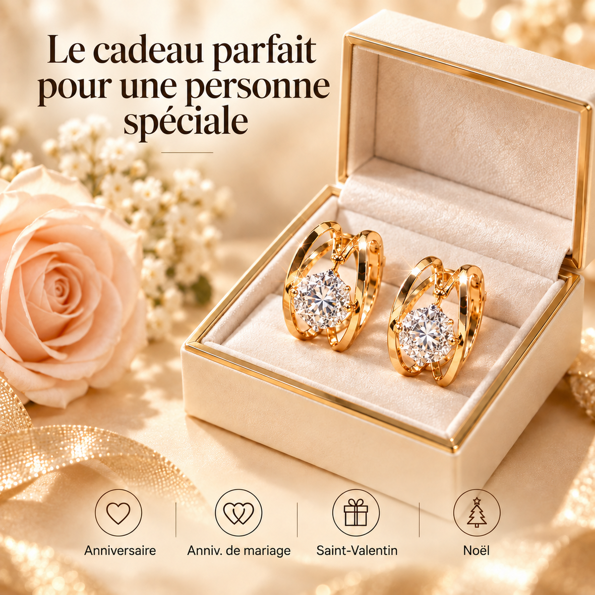 Boucles d'Oreilles Zircon 18K Or – Luxe & Élégance