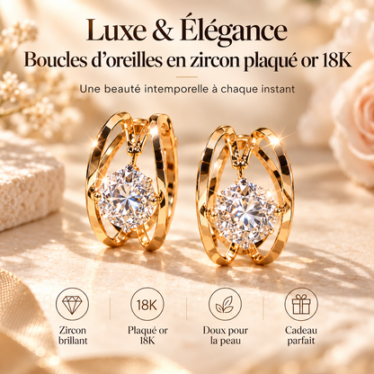 Boucles d'Oreilles Zircon 18K Or – Luxe & Élégance