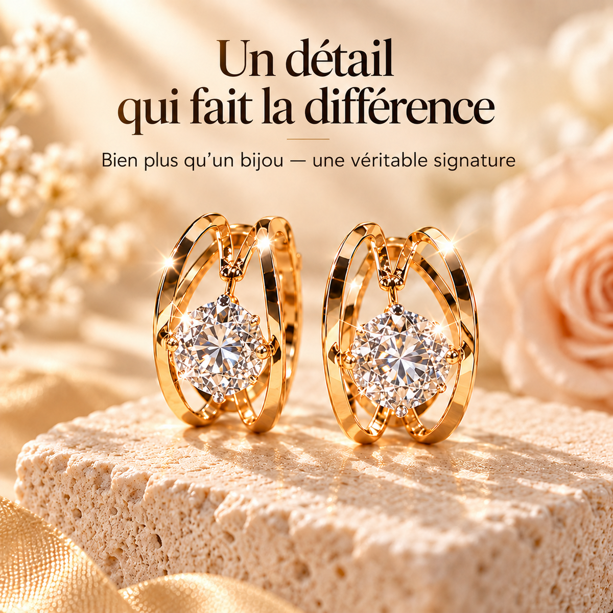Boucles d'Oreilles Zircon 18K Or – Luxe & Élégance