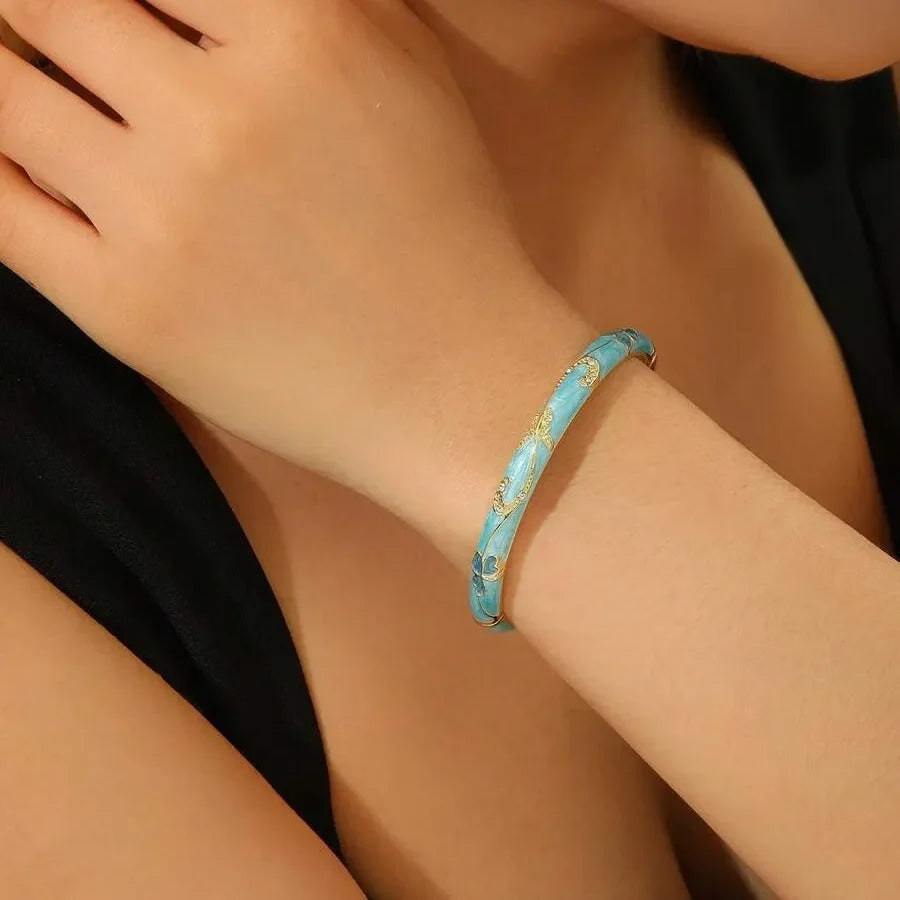 🔥 Dernier jour : -80 % 🔥 CZTICLE® Bracelet lymphatique de magnétothérapie doré en émail cloisonné